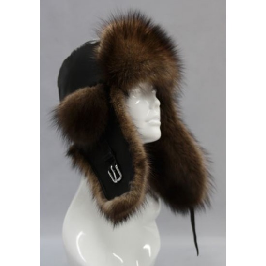 Bilodeau - Aviator hat, natural fisher fur and black leather